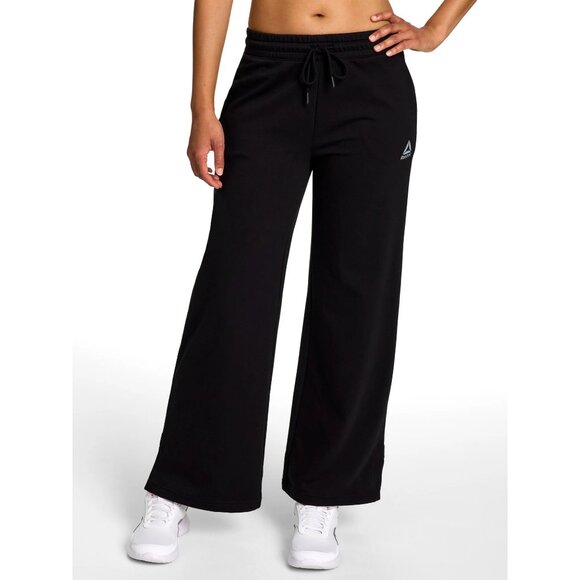 New Women's Black Reebok Studio Wide Leg Sweatpants Size M - Picture 1 of 6